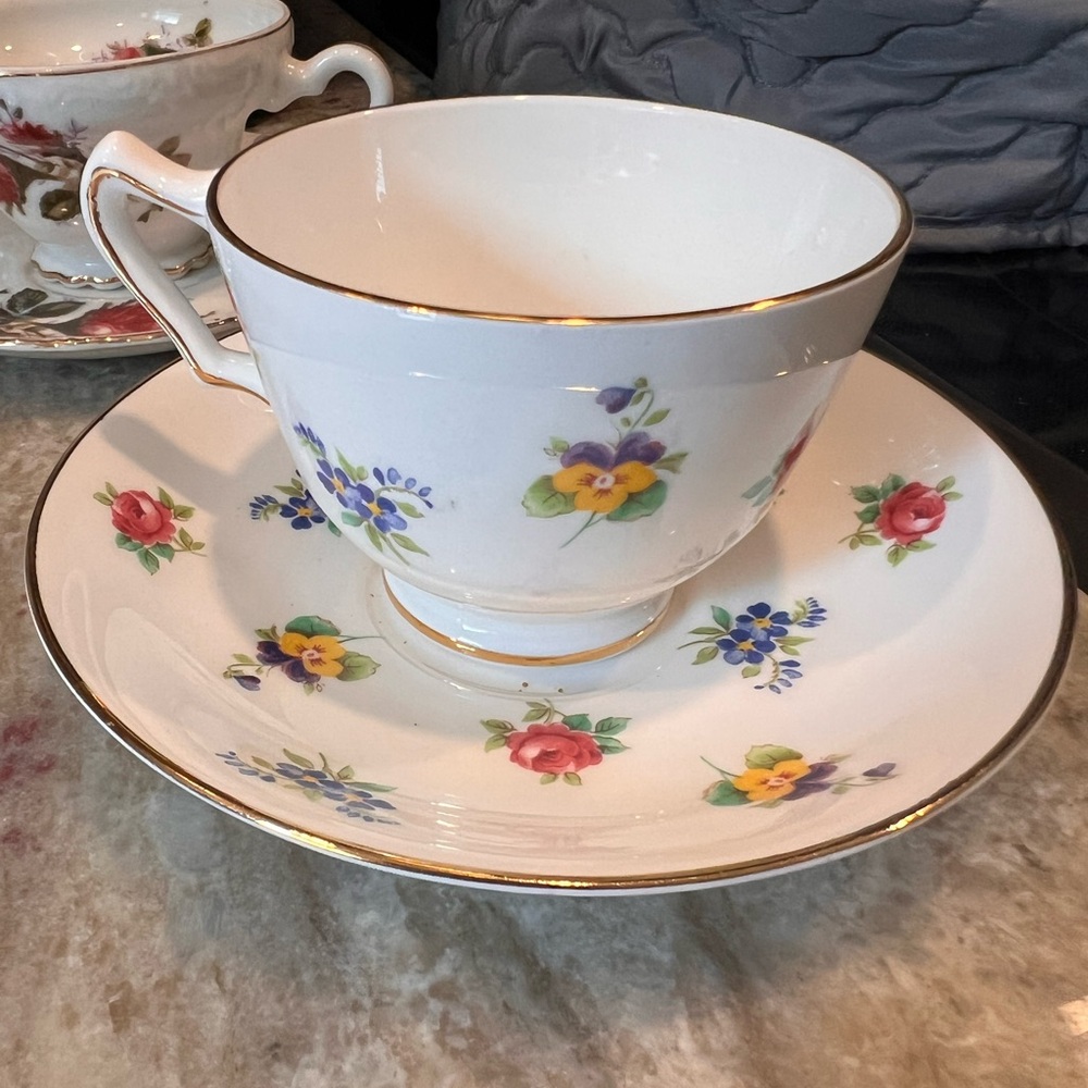 Floral White Teacup and Saucer Set
